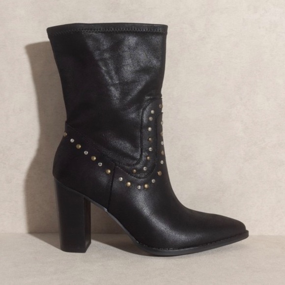Few left! PARIS STUDDED HEELED BOOT - FAUX LEATHER BLACK - Picture 4 of 11